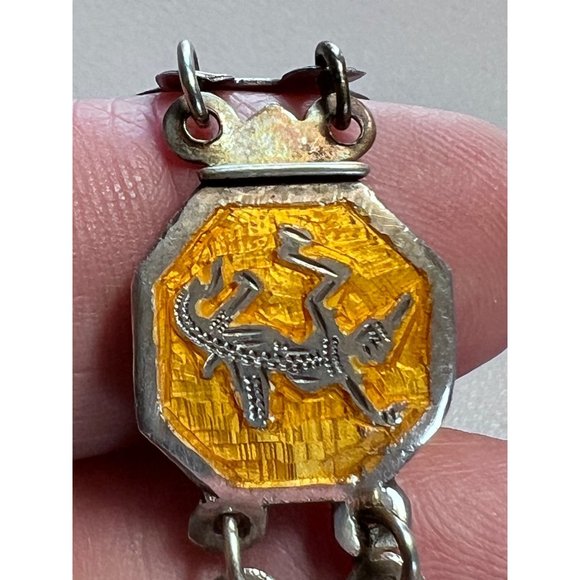 Vintage Sterling Silver Siam Niello Link Bracelet - Yellow Enamel, Thailand - Picture 13 of 16